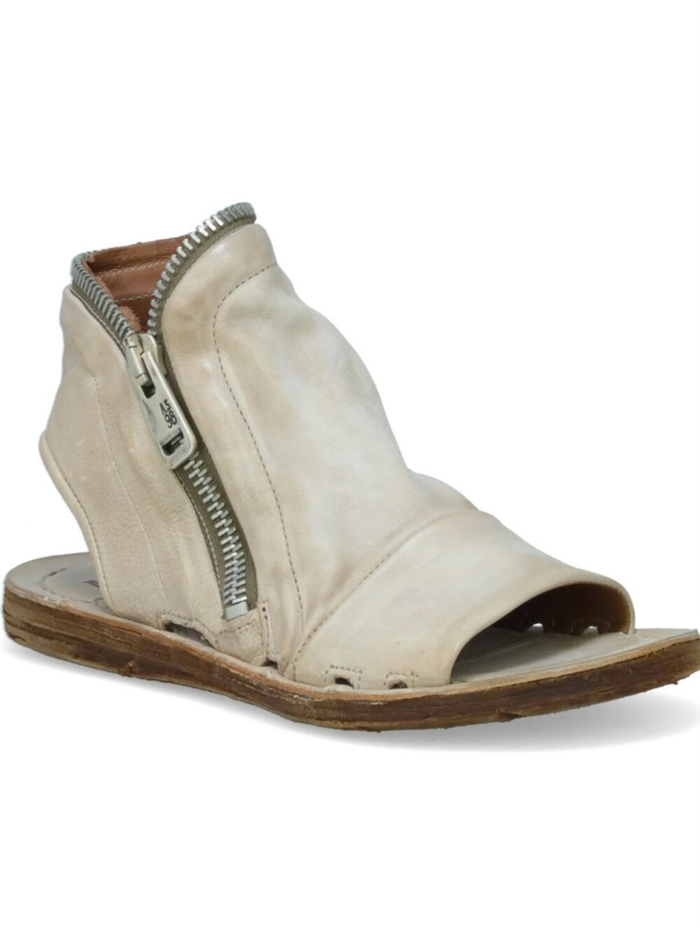 A.S. 98 Ritchie White Leather Zipper Sandal Open Toe Gladiator